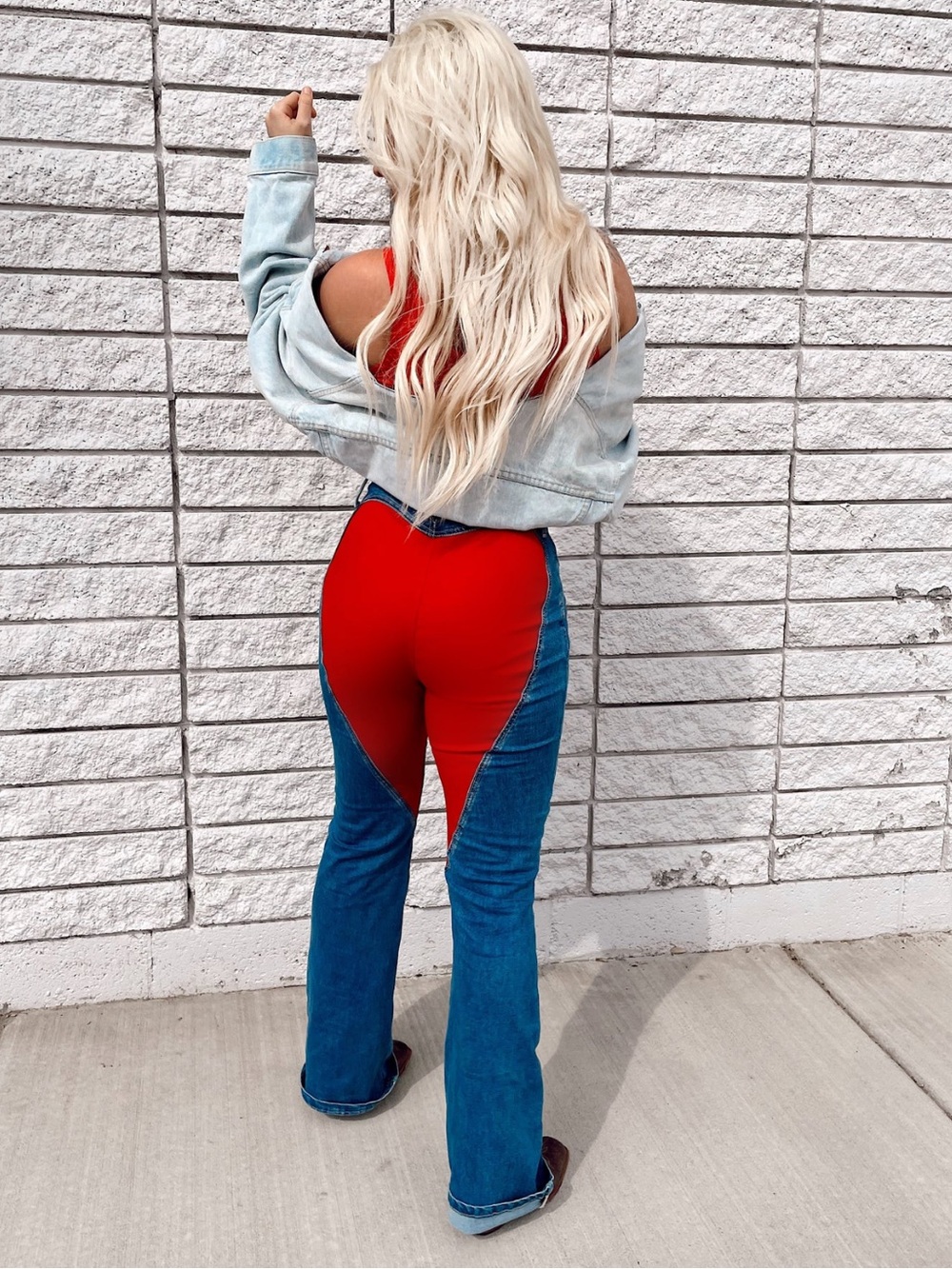 Red & Blue Two-Tone Heart Panel Jeans
